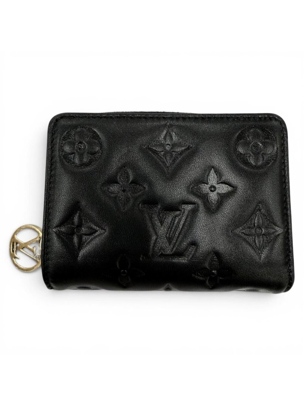 Louis Vuitton Portefeuille Lambskin Monogram Compact Wallet Black